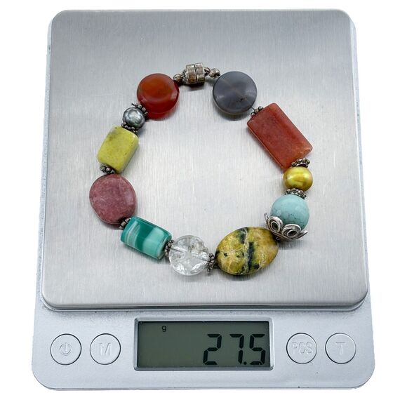 Artisan Silver Tone Multi Gem Magnetic Clasp Bracelet 7.25" - Picture 4 of 4